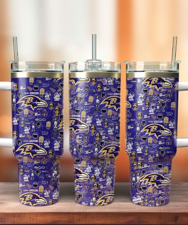 Baltimore Ravens Nfl Custom Stanley Quencher 40Oz Stainless Steel Tumbler With Handle