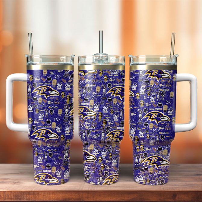 Baltimore Ravens Nfl Custom Stanley Quencher 40Oz Stainless Steel Tumbler With Handle
