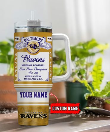 Baltimore Ravens Nfl Custom Stanley Quencher 40Oz Stainless Steel Tumbler With Handle