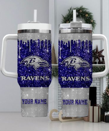 Baltimore Ravens Nfl Custom Stanley Quencher 40Oz Stainless Steel Tumbler With Handle
