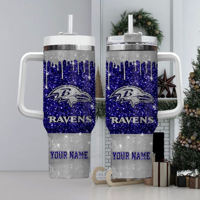Baltimore Ravens Nfl Custom Stanley Quencher 40Oz Stainless Steel Tumbler With Handle