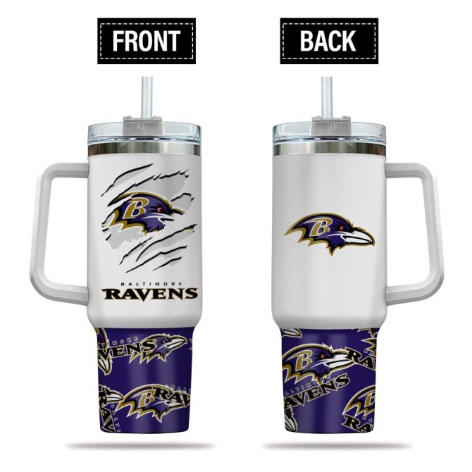 Baltimore Ravens Nfl Custom Stanley Quencher 40Oz Stainless Steel Tumbler With Handle
