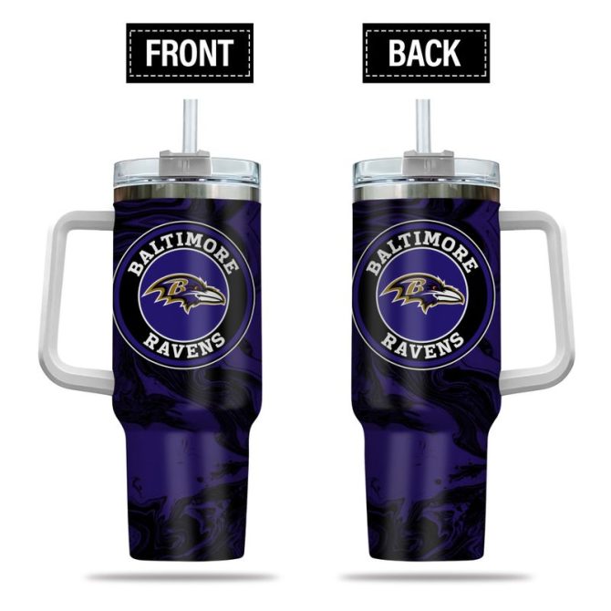 Baltimore Ravens Nfl Custom Stanley Quencher 40Oz Stainless Steel Tumbler With Handle