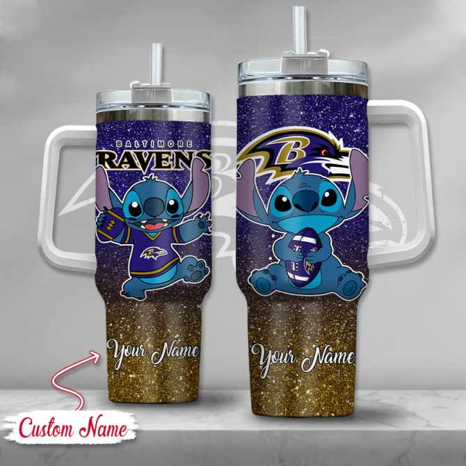 Baltimore Ravens Nfl Custom Stanley Quencher 40Oz Stainless Steel Tumbler With Handle