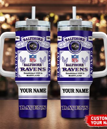 Baltimore Ravens Nfl Custom Stanley Quencher 40Oz Stainless Steel Tumbler With Handle