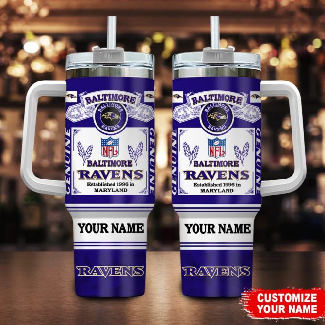 Baltimore Ravens Nfl Custom Stanley Quencher 40Oz Stainless Steel Tumbler With Handle