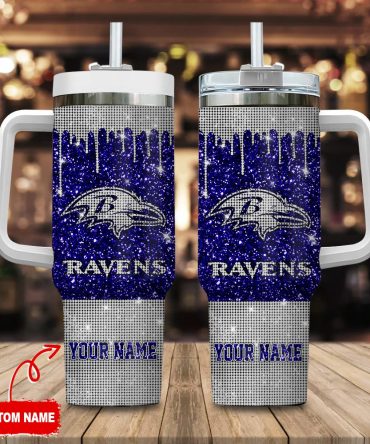 Baltimore Ravens Nfl Custom Stanley Quencher 40Oz Stainless Steel Tumbler With Handle