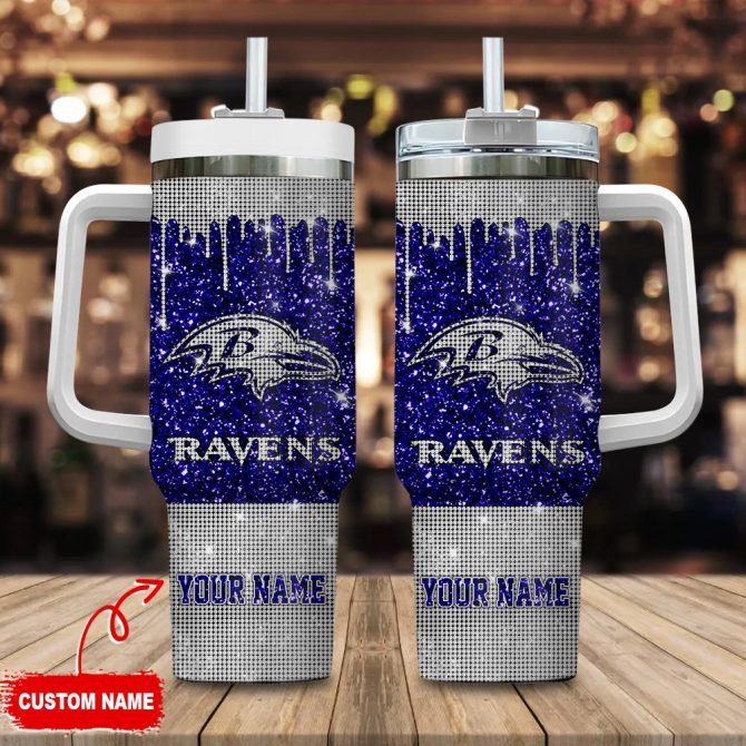 Baltimore Ravens Nfl Custom Stanley Quencher 40Oz Stainless Steel Tumbler With Handle