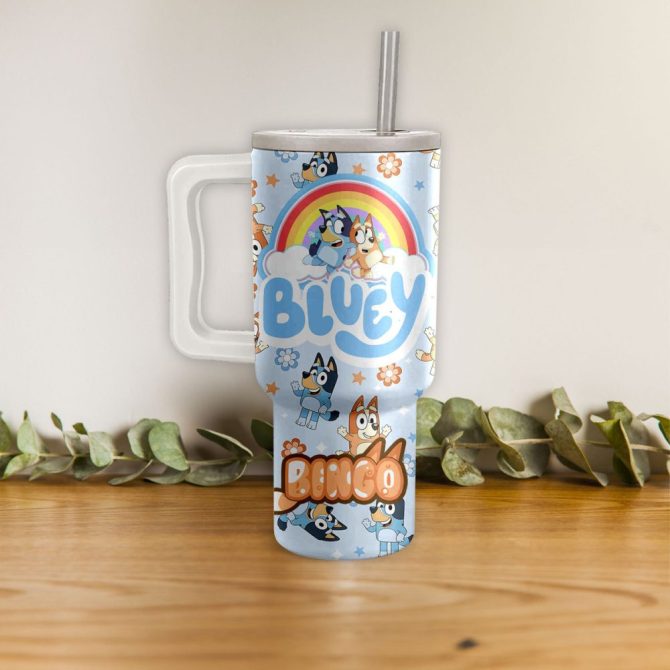 Bandit And Bingo Heeler Bluey Cartoon Custom Stanley Quencher 40Oz Stainless Steel Tumbler With Handle - Image 3