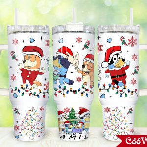 Bandit And Chilli Blueycartoon Custom Stanley Quencher 40Oz Stainless Steel Tumbler With Handle