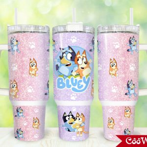 Bluey And Bingo Heeler Cartoon Custom Stanley Quencher 40Oz Stainless Steel Tumbler With Handle