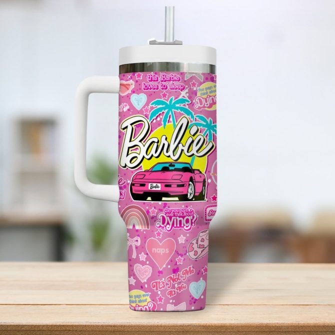 Barbie Cartoon Custom Stanley Quencher 40Oz Stainless Steel Tumbler - Image 4