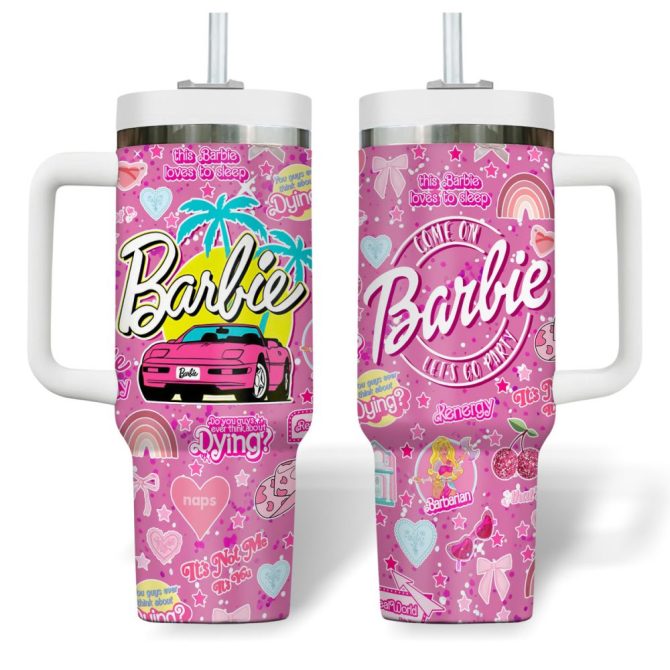 Barbie Cartoon Custom Stanley Quencher 40Oz Stainless Steel Tumbler