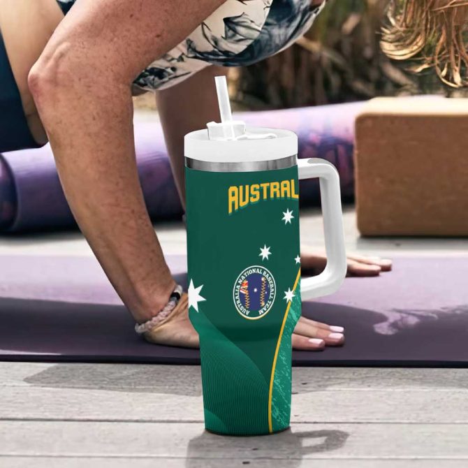 Baseball Australia Go Champions #8211; Aussie Kangaroo Mascot Custom Stanley Quencher 40Oz Stainless Steel Tumbler With Handle - Image 6