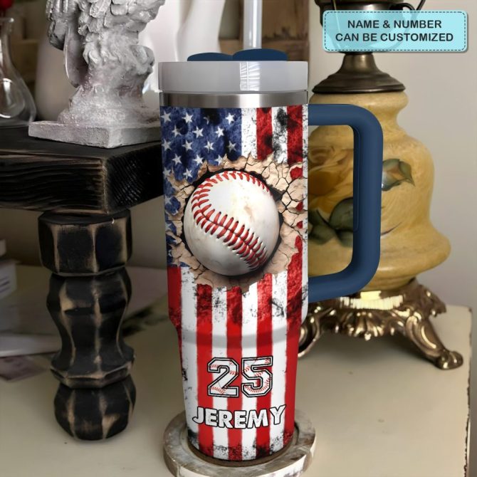 Baseball Custom Stanley Quencher 40Oz Stainless Steel Tumbler With Handle - Image 2