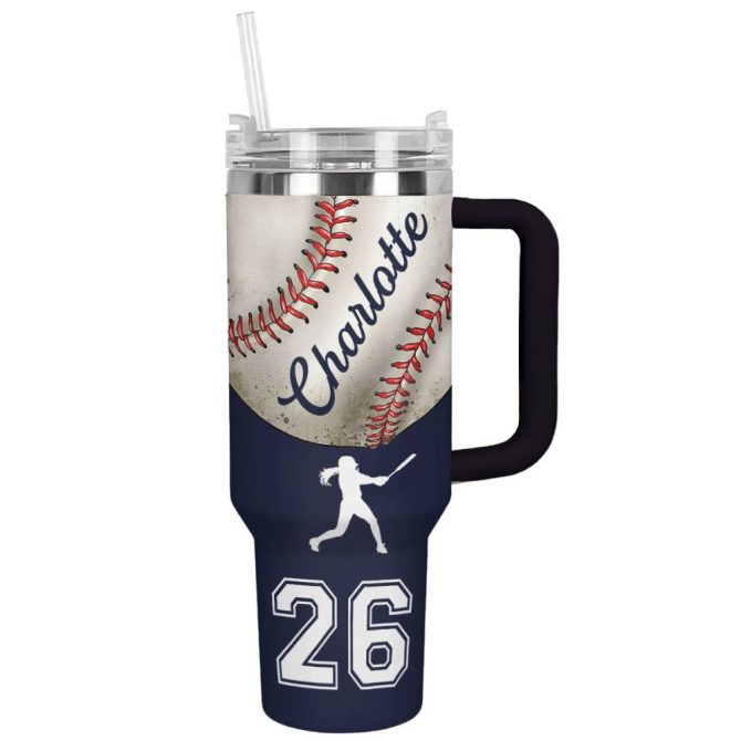 Baseball Custom Stanley Quencher 40Oz Stainless Steel Tumbler With Handle - Image 2