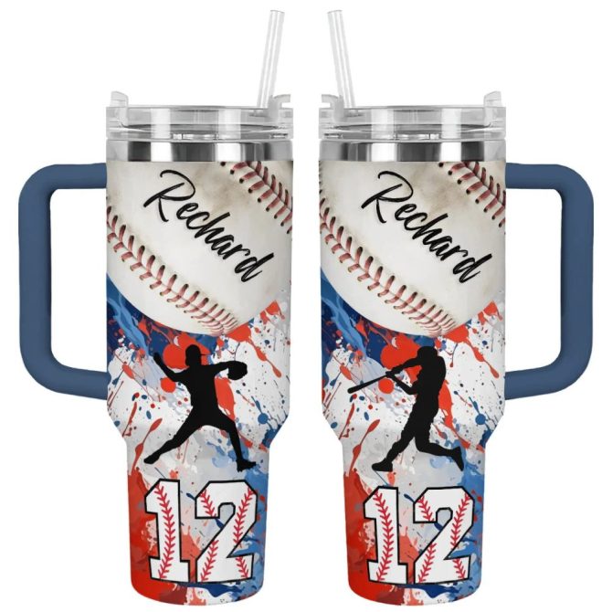 Baseball Custom Stanley Quencher 40Oz Stainless Steel Tumbler With Handle - Image 2