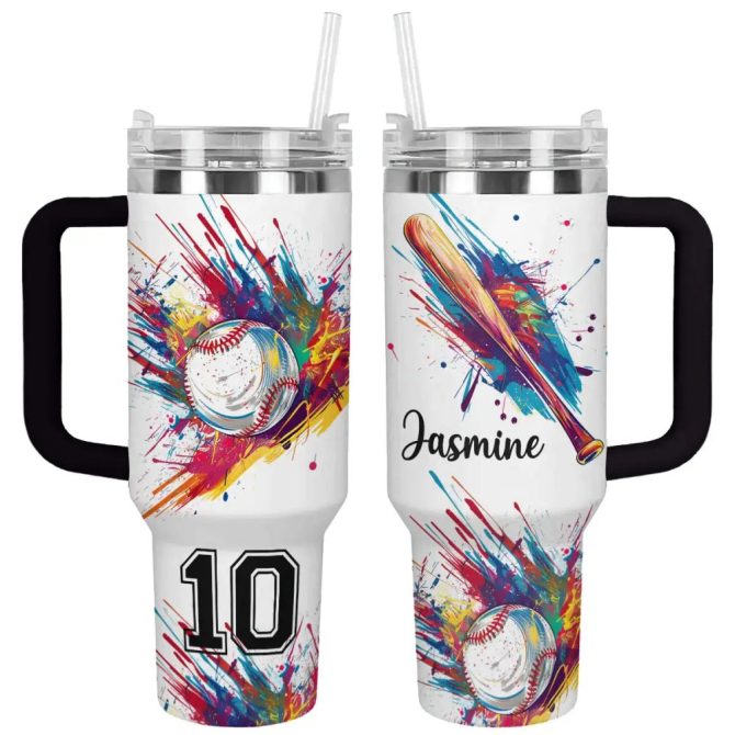 Baseball Custom Stanley Quencher 40Oz Stainless Steel Tumbler With Handle - Image 2