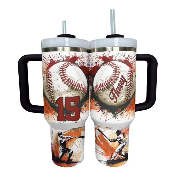 Baseball Custom Stanley Quencher 40Oz Stainless Steel Tumbler With Handle - Image 2