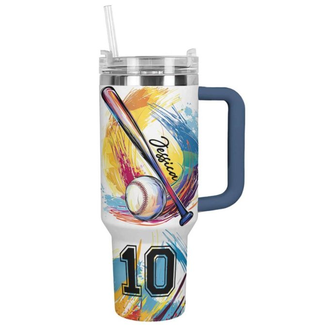 Baseball Custom Stanley Quencher 40Oz Stainless Steel Tumbler With Handle