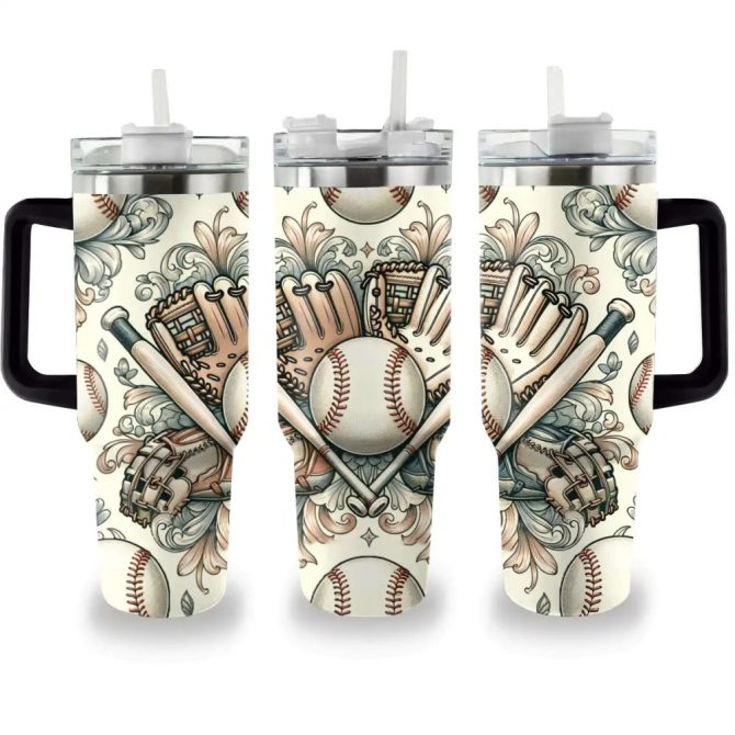 Baseball Custom Stanley Quencher 40Oz Stainless Steel Tumbler With Handle