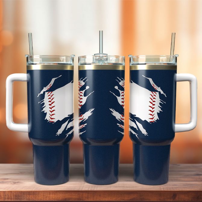 Baseball Sports Custom Stanley Quencher 40Oz Stainless Steel Tumbler With Handle