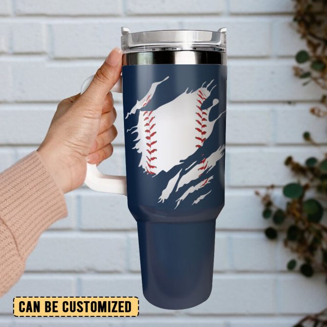 Baseball Sports Custom Stanley Quencher 40Oz Stainless Steel Tumbler With Handle - Image 3