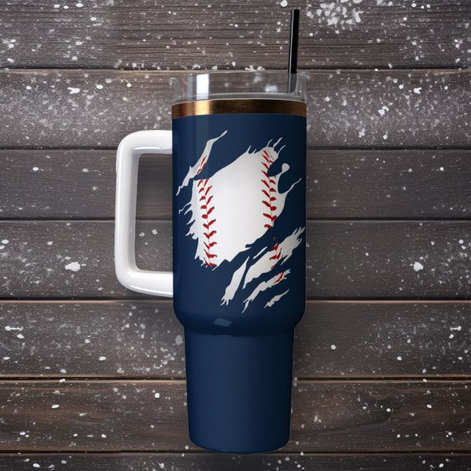Baseball Sports Custom Stanley Quencher 40Oz Stainless Steel Tumbler With Handle - Image 2