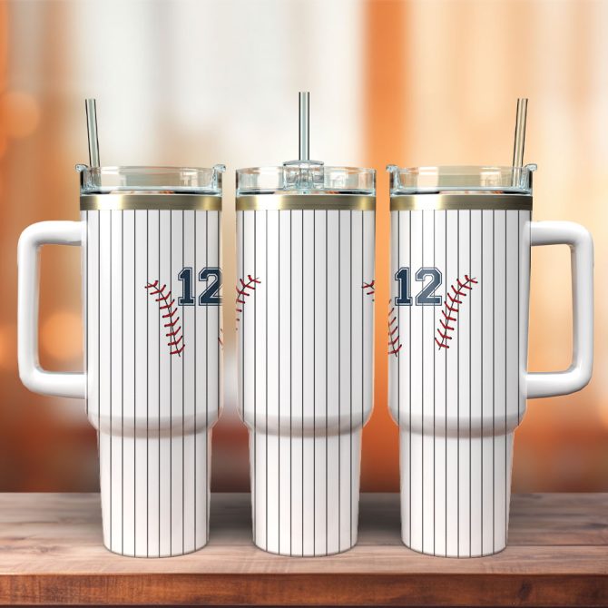 Baseball Sports Custom Stanley Quencher 40Oz Stainless Steel Tumbler With Handle