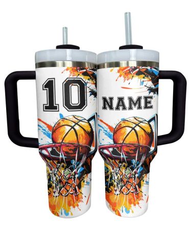 Basketball Custom Stanley Quencher 40Oz Stainless Steel Tumbler With Handle