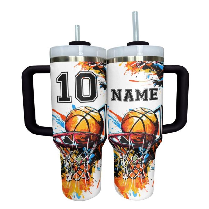 Basketball Custom Stanley Quencher 40Oz Stainless Steel Tumbler With Handle