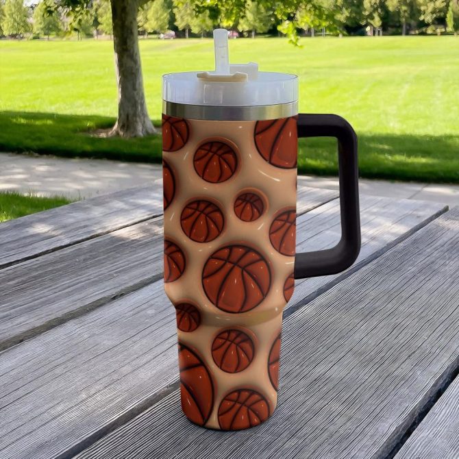 Basketball Custom Stanley Quencher 40Oz Stainless Steel Tumbler With Handle - Image 2