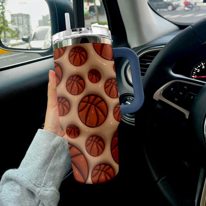 Basketball Custom Stanley Quencher 40Oz Stainless Steel Tumbler With Handle - Image 4