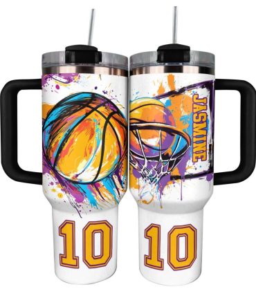 Basketball Custom Stanley Quencher 40Oz Stainless Steel Tumbler With Handle