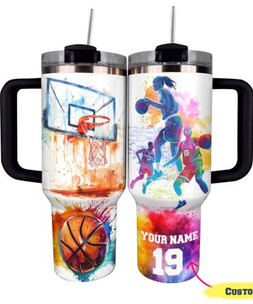 Basketball Custom Stanley Quencher 40Oz Stainless Steel Tumbler With Handle