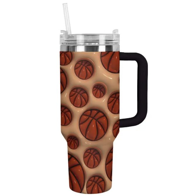 Basketball Custom Stanley Quencher 40Oz Stainless Steel Tumbler With Handle - Image 2