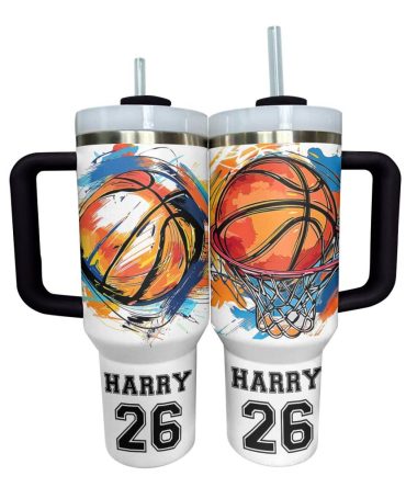 Basketball Custom Stanley Quencher 40Oz Stainless Steel Tumbler With Handle