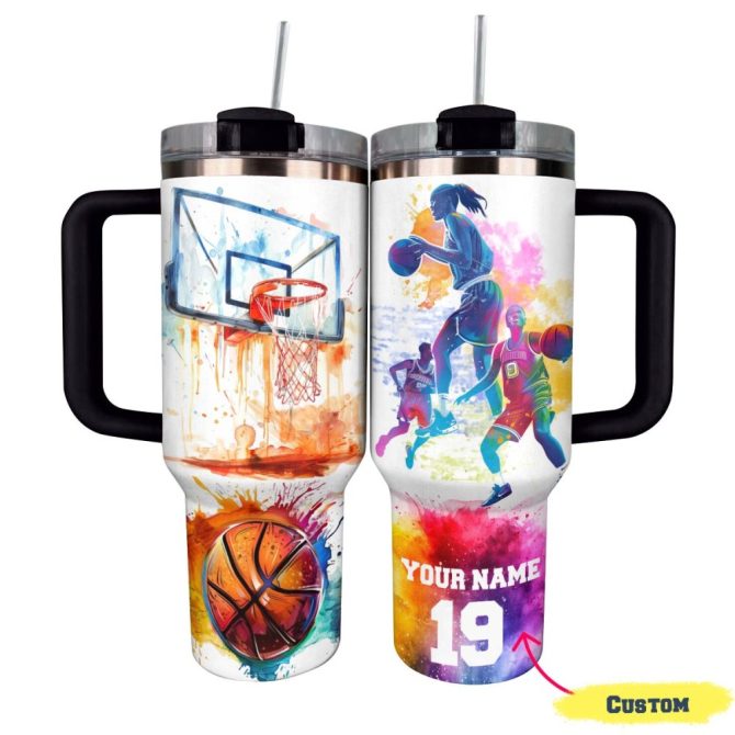 Basketball Custom Stanley Quencher 40Oz Stainless Steel Tumbler With Handle - Image 2
