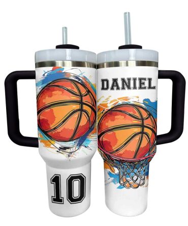 Basketball Custom Stanley Quencher 40Oz Stainless Steel Tumbler With Handle