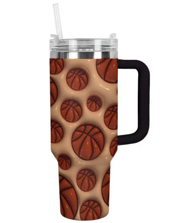 Basketball Custom Stanley Quencher 40Oz Stainless Steel Tumbler With Handle
