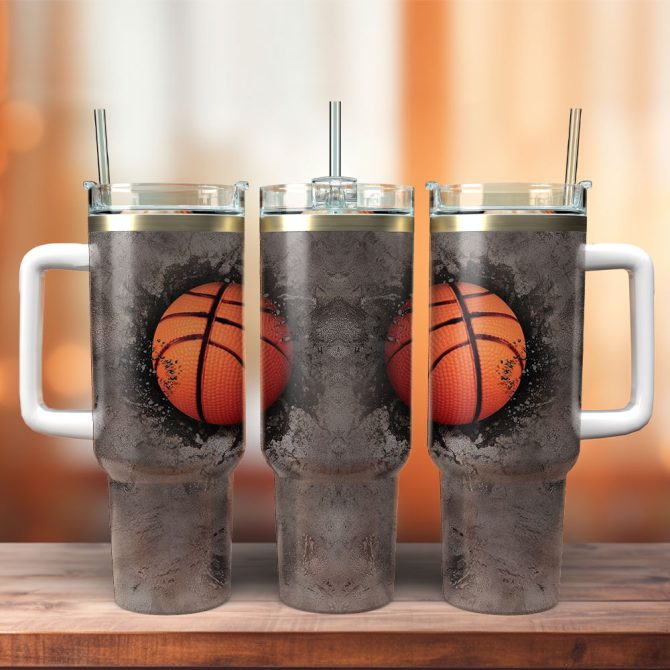 Basketball Sports Custom Stanley Quencher 40Oz Stainless Steel Tumbler With Handle