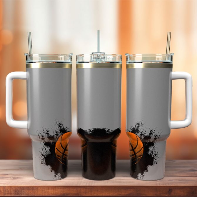 Basketball Sports Custom Stanley Quencher 40Oz Stainless Steel Tumbler With Handle