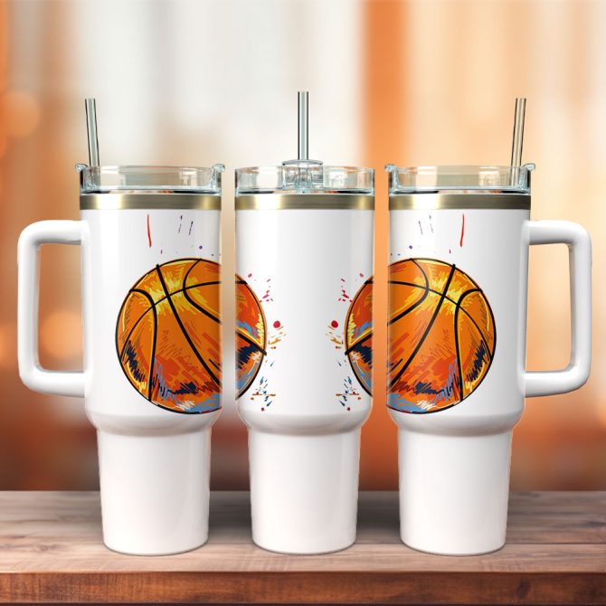 Basketball Sports Custom Stanley Quencher 40Oz Stainless Steel Tumbler With Handle