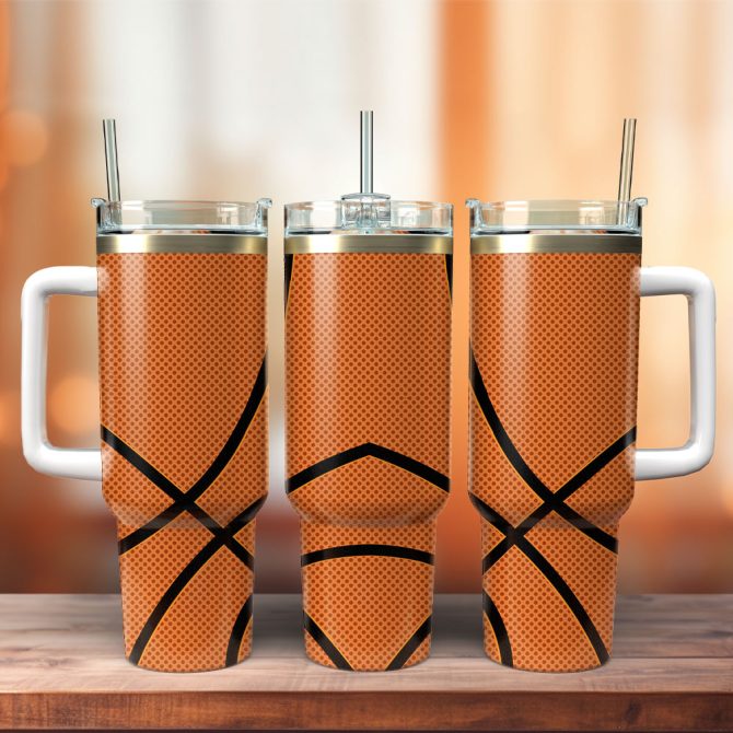 Basketball Sports Custom Stanley Quencher 40Oz Stainless Steel Tumbler With Handle