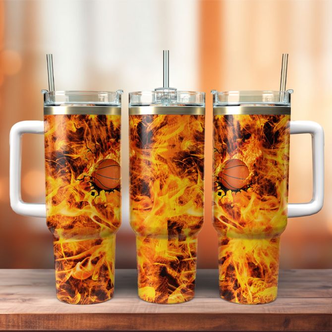 Basketball Sports Custom Stanley Quencher 40Oz Stainless Steel Tumbler With Handle