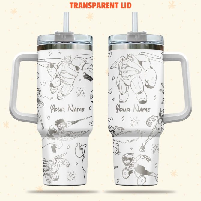 Baymax Big Hero Six Disney Cartoon Custom Stanley Quencher 40Oz Stainless Steel Tumbler With Handle