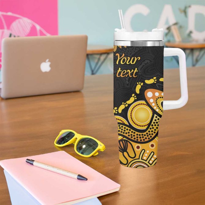 Be Bold Go Gold Aboriginal Ribbon Childhood Custom Stanley Quencher 40Oz Stainless Steel Tumbler With Handle - Image 5