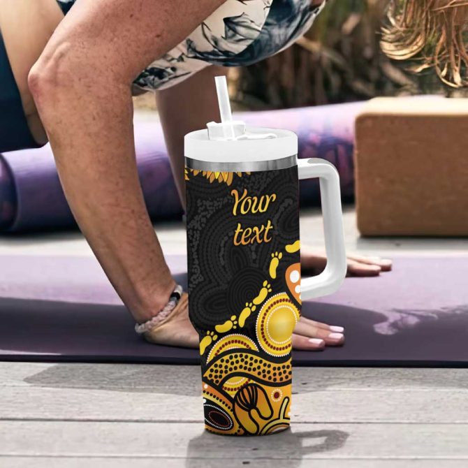Be Bold Go Gold Aboriginal Ribbon Childhood Custom Stanley Quencher 40Oz Stainless Steel Tumbler With Handle - Image 6