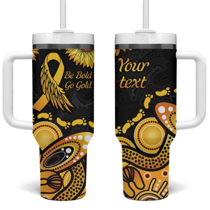 Be Bold Go Gold Aboriginal Ribbon Childhood Custom Stanley Quencher 40Oz Stainless Steel Tumbler With Handle - Image 2