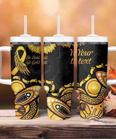 Be Bold Go Gold Aboriginal Ribbon Childhood Custom Stanley Quencher 40Oz Stainless Steel Tumbler With Handle